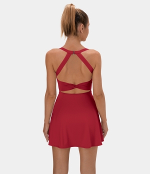 Halara Cut Out Twisted Side Pocket 2-in-1 Barre Ballet Dance Women's Dress Rococco Red | 851263-HJU