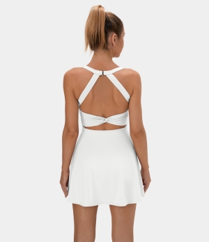 Halara Cut Out Twisted Side Pocket 2-in-1 Barre Ballet Dance Women's Dress White | 962035-AYE