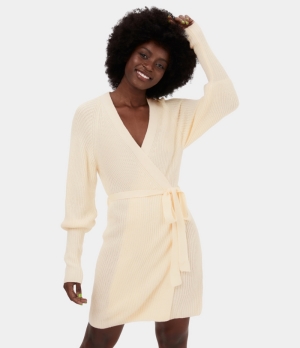 Halara Deep V Neck Bishop Sleeve Lace Up Mini Casual Sweater Women's Tops Shortbread | JLHKNZI-39