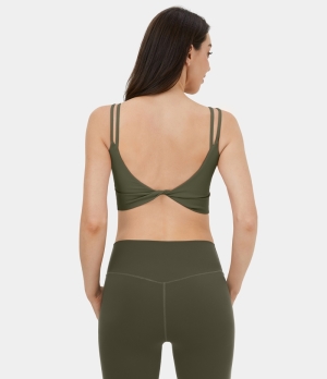 Halara Double Straps Backless Twisted Yoga Cropped Tank Women's Tops Ivy Green | RTZLKFV-91
