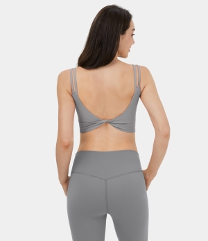 Halara Double Straps Backless Twisted Yoga Cropped Tank Women's Tops Wet Weather | SOUXCRB-68