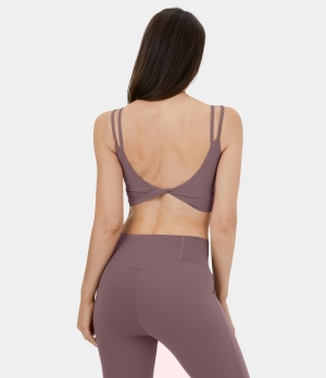 Halara Double Straps Backless Twisted Yoga Cropped Tank Women's Tops Arctic Dusk | VZBFYUX-65