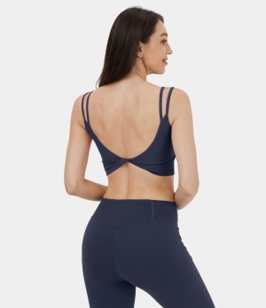 Halara Double Straps Backless Twisted Yoga Cropped Tank Women's Tops Oceana | XWOPJKB-49