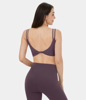 Halara Double Straps Backless Twisted Yoga Cropped Tank Women's Tops Dark Plum | ZSNTVIR-82
