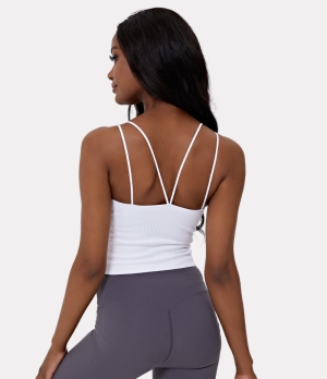 Halara Double Straps V Back Cropped Yoga Tank Women's Tops White | JLAVMDS-04