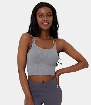 Halara Double Straps V Back Cropped Yoga Tank Women's Tops Grey | SGWRYDK-02