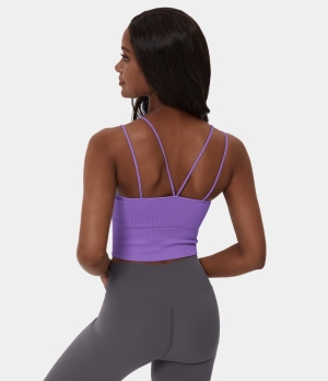 Halara Double Straps V Back Cropped Yoga Tank Women's Tops Chive Blossom | VDAZHIP-10