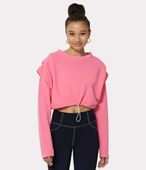 Halara Dropped Shoulder Layered Sleeve Drawstring Ruched Plain Sweatshirt Women's Tops Pink | CPQLDOV-37