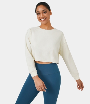 Halara Dropped Shoulder Long Sleeve Cropped Sports Women's Tops Snow White | EAGQLZN-62