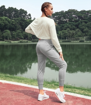 Halara Dropped Shoulder Long Sleeve Cropped Sports Women's Tops Snow White | FMBXWDH-82