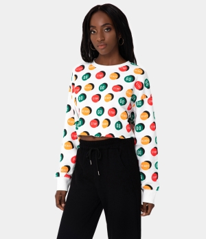 Halara Dropped Shoulder Long Sleeve Polka Dot Letter Print Cropped Women's Tops White | PEYRGBW-59