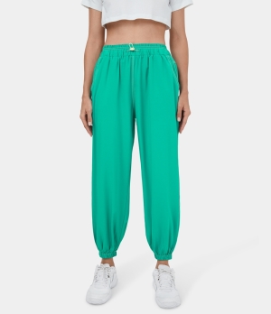 Halara Elastic Waistband Drawstring Pocket Contrast Trim Casual Women's Jogger Vivid Green | 267019-ARN