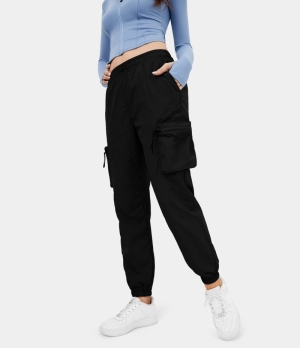 Halara Elastic Waistband Drawstring Pocket Packable Casual Cargo Women's Pants Black | 987310-AKP