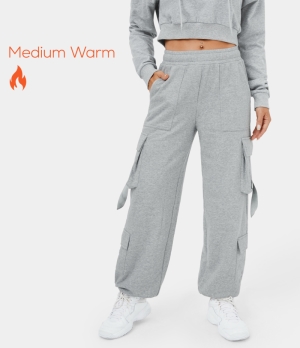 Halara Elastic Waistband Drawstring Side Flap Pocket Fleece Casual Cargo Women's Jogger Mottled Grey | 082951-HWD