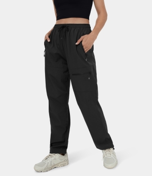 Halara Elastic Waistband Drawstring Zip Pocket Casual Cargo Women's Jogger Black | 152640-PSO