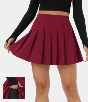 Halara Everyday 2-in-1 Side Pocket Pleated Corduroy-Airy Women's Skirts Rhubarb | 503428-XQK