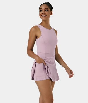 Halara Everyday Backless Stretchy 2-in-1 Flare Golf-BFF Women's Dress Iris Purple | 024769-WPB
