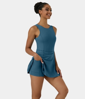 Halara Everyday Backless Stretchy 2-in-1 Flare Golf-BFF Women's Dress Prussian Blue | 139470-SGU