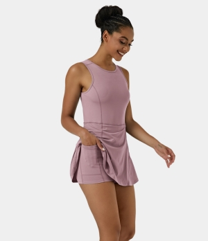 Halara Everyday Backless Stretchy 2-in-1 Flare Golf-BFF Women's Dress Lilac Blush | 148723-ZRQ