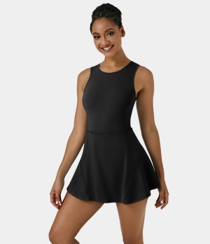 Halara Everyday Backless Stretchy 2-in-1 Flare Golf-BFF Women's Dress Black | 439765-LQT