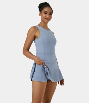 Halara Everyday Backless Stretchy 2-in-1 Flare Golf-BFF Women's Dress Light Baby Blue | 725936-KAC