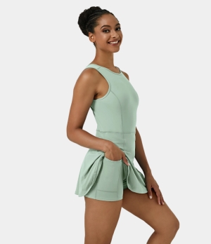 Halara Everyday Backless Stretchy 2-in-1 Flare Golf-BFF Women's Dress Celadon | 983621-GYH