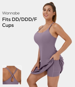 Halara Everyday Cloudful® 2-in-1 Activity-Wannabe-DD/DDD/F Cups Women's Dress Gray Ridge | 248067-TXZ