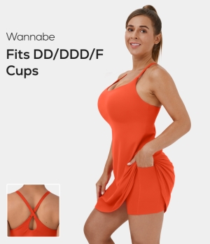 Halara Everyday Cloudful® 2-in-1 Activity-Wannabe-DD/DDD/F Cups Women's Dress Mandarin Red | 258103-OCY