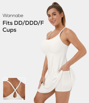 Halara Everyday Cloudful® 2-in-1 Activity-Wannabe-DD/DDD/F Cups Women's Dress White | 354768-AHK