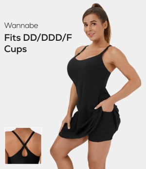 Halara Everyday Cloudful® 2-in-1 Activity-Wannabe-DD/DDD/F Cups Women's Dress Black | 850962-QSM