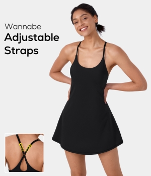 Halara Everyday Cloudful® 2-in-1 Flare Activity-Wannabe-Adjustable Straps Women's Dress Black | 091245-SIH