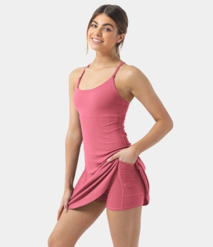 Halara Everyday Cloudful® 2-in-1 Flare Activity-Wannabe Women's Dress Desert Rose | 460732-AHO