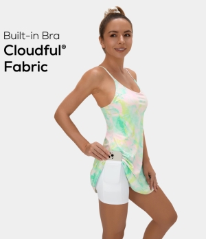 Halara Everyday Cloudful® 2-in-1 Flare Activity-Wannabe-Color Print Women's Dress dreamlike wave | 725890-XEZ