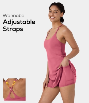 Halara Everyday Cloudful® 2-in-1 Flare Activity-Wannabe-Adjustable Straps Women's Dress Desert Rose | 862543-QWU