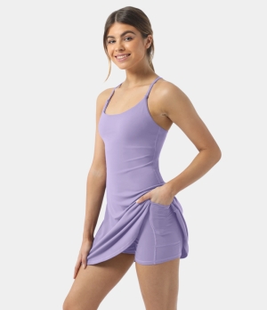 Halara Everyday Cloudful® 2-in-1 Flare Activity-Wannabe Women's Dress Pastel Lilac | 975021-PTI
