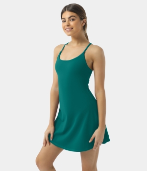 Halara Everyday Cloudful® 2-in-1 Flare Golf-Wannabe Women's Dress Quetzal Green | 190635-PDN