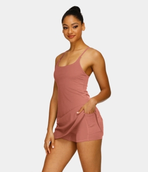 Halara Everyday Cloudful® 2-in-1 Flare Golf-Wannabe Women's Dress Apricot Brandy | 198203-QZB