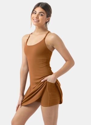 Halara Everyday Cloudful® 2-in-1 Flare Golf-Wannabe Women's Dress Sudan Brown | 279540-WKR