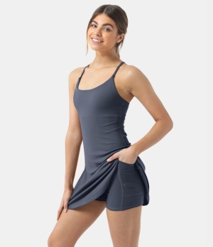 Halara Everyday Cloudful® 2-in-1 Flare Golf-Wannabe Women's Dress Grisaille | 325048-TLD