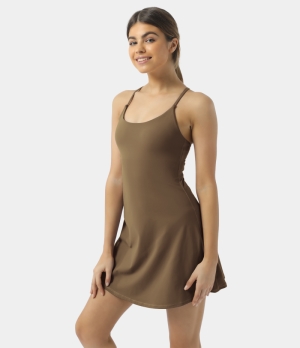 Halara Everyday Cloudful® 2-in-1 Flare Golf-Wannabe Women's Dress Sepia | 351906-JUY