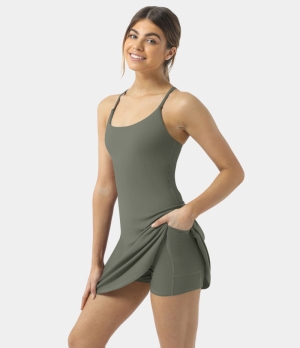 Halara Everyday Cloudful® 2-in-1 Flare Golf-Wannabe Women's Dress Mulled Basil | 510762-RTZ