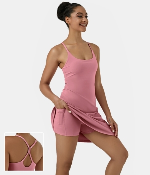 Halara Everyday Cloudful® Air 2-in-1 Activity-Euphoria Air-Longer & Adjustable Straps Women's Dress Pink Dolphin | 428076-ZKO