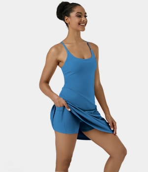 Halara Everyday Cloudful® Air 2-in-1 Activity-Euphoria Air-Longer & Adjustable Straps Women's Dress Pacific Coast | 509746-QGA