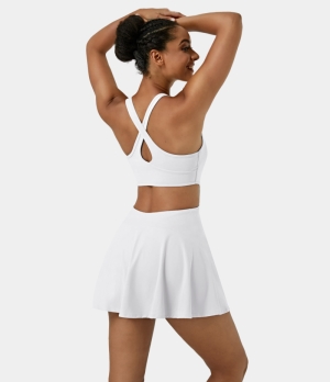 Halara Everyday Cloudful® Air Backless 2-in-1 Activity-Showstopper Women's Dress White | 082459-LVZ