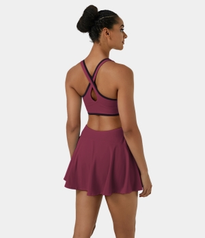 Halara Everyday Cloudful® Air Backless 2-in-1 Activity-Showstopper Women's Dress Rhododendron | 271069-MDF