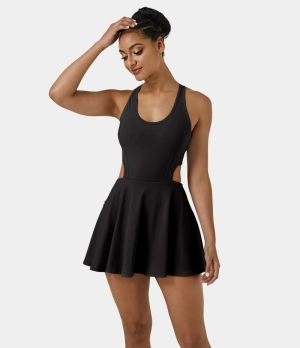 Halara Everyday Cloudful® Air Backless 2-in-1 Activity-Showstopper Women's Dress Black | 378509-MHT