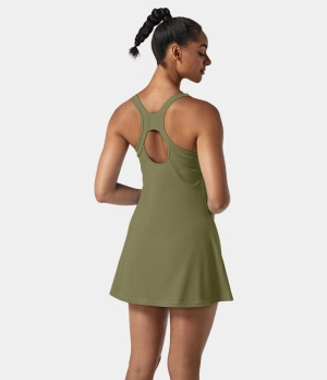 Halara Everyday Cloudful® Air Backless Racerback Cut Out Side Pocket Tennis-Glee Air Women's Dress Iguana | 670352-NMG