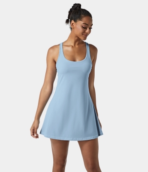 Halara Everyday Cloudful® Air Backless Racerback Cut Out Side Pocket Tennis-Glee Air Women's Dress Angel Falls | 894720-FJC