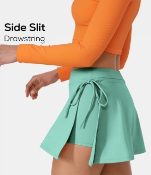 Halara Everyday Cloudful® Air Lace Up A Line 2-in-1 Side Pocket Mini Women's Skirts Dusty Jade Green | 091872-ZBX