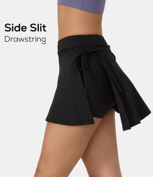 Halara Everyday Cloudful® Air Lace Up A Line 2-in-1 Side Pocket Mini Women's Skirts Black | 476180-VUL
